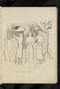 Avant et après - dibujo "En route pour le festin" de Paul Gauguin