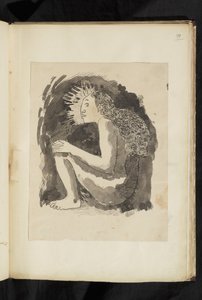 Antes y después - dibujo de una mujer nativa desnuda sentada, de perfil, con las rodillas dobladas de Paul Gauguin