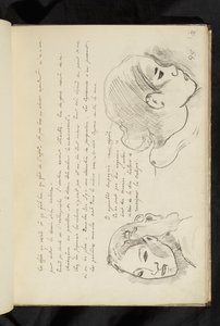 Avant et après - texto y dos dibujos de la cabeza de una niña de Paul Gauguin