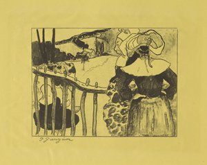 Mujeres bretonas de pie junto a una cerca, 1889 de Paul Gauguin