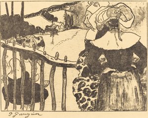 Mujeres bretonas junto a una cerca, 1889 de Paul Gauguin
