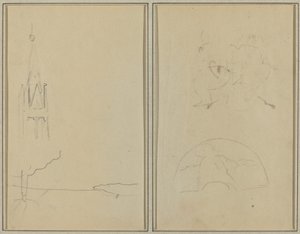 Torre de la iglesia; Un boceto de un abanico [recto] de Paul Gauguin