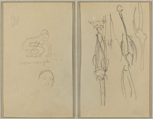 Mono Agachado y Cabeza de Hombre; Huesos y Músculos [verso] de Paul Gauguin