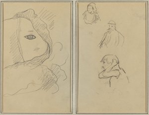 Ojo y parte de la cara; Una mujer bretona y dos hombres [recto] de Paul Gauguin