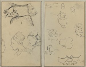 Cuatro estudios de mujeres bretonas; Formas y jarrones [verso] de Paul Gauguin