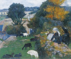 En francés:  La bergère bretonne La pastora bretona de Paul Gauguin