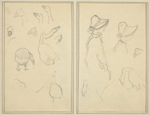 Gansos; Niñas con sombreros, gansos [recto] de Paul Gauguin