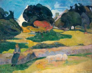 Niña pastoreando cerdos, 1889 de Paul Gauguin