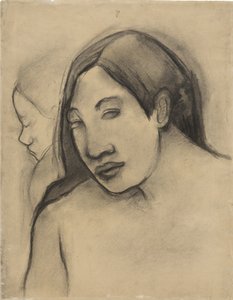 Cabezas de mujeres tahitianas, vistas frontal y de perfil, 1891-93 de Paul Gauguin