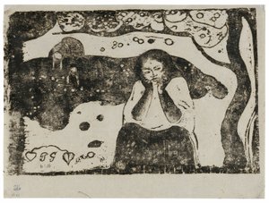Miserias humanas, de la serie de grabados tardíos en madera de Paul Gauguin