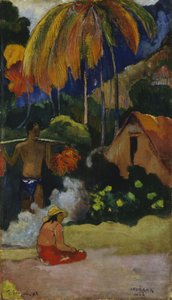 Paisaje en Tahití (Mahana Maà) de Paul Gauguin