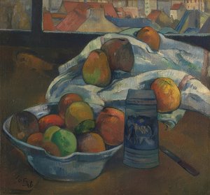 Frutero y jarra frente a una ventana. Probablemente 1890 de Paul Gauguin