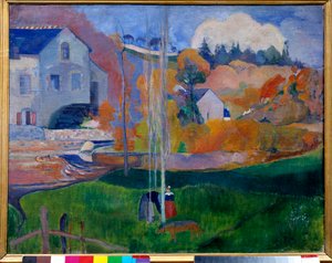 Paisaje de Bretaña, el molino David. Pintura de Paul Gauguin (1848-1903) de Paul Gauguin