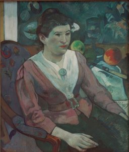 Retrato de mujer con naturaleza muerta de Cézanne – Marie Derr de Paul Gauguin