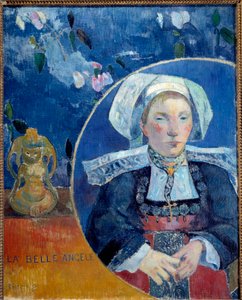 Retrato de la bella Angèle, una bretona con traje tradicional - Retrato de Madame de Satre (1868-1932) hotelera en Pont-Aven - Pintura de Paul Gauguin (1889) de Paul Gauguin