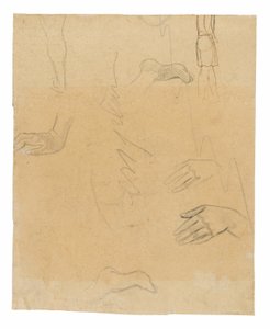 Bocetos de figuras, manos y pies (relacionados con la pintura Aha oe feii? [¿Qué! ¿Estás celoso?])