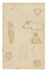Bocetos de figuras y animales de pie de Paul Gauguin