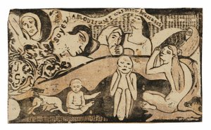 Soyez amoureuses, vous serez heureuses (Amaos, y seréis felices), de la Suite de Grabados en Madera Tardíos de Paul Gauguin