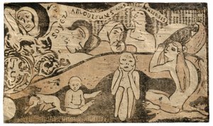 Ama y serás feliz, de la Suite de Grabados en Madera Tardíos de Paul Gauguin
