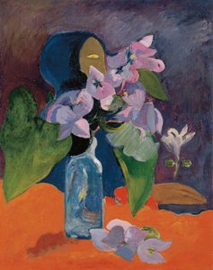 Bodegón con flores e ídolo de Gauguin, Paul Eugene Henri (1848-1903). Óleo sobre lienzo, ca 1892, Dimensión : 40,3x32. Kunsthaus Zúrich de Paul Gauguin