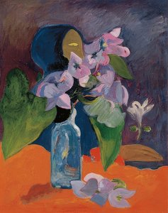 Naturaleza muerta con flores e ídolo. Alrededor de 1892 de Paul Gauguin