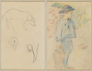 Tres Estudios de un Cerdo; Niño Bretón Caminando con una Jarra (recto)
