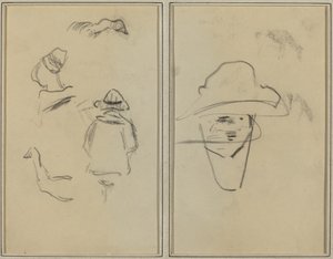 Dos figuras bretonas y estudios de dos gansos; Hombre con sombrero (verso) de Paul Gauguin