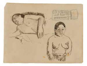 Dos mujeres tahitianas y un tapón marquesano de Paul Gauguin