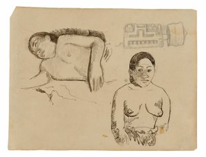 Dos mujeres tahitianas y un tapón marquesano de Paul Gauguin