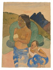 Dos mujeres tahitianas en un paisaje, c.1892 (acuarela y gouache) de Paul Gauguin