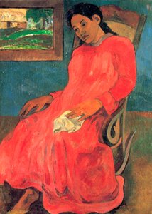 Mujer con vestido rojo, 1891 de Paul Gauguin