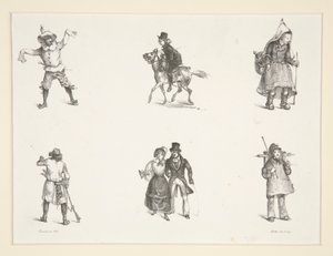 Dos sujetos y cuatro figuras de pie y de pie. de Paul Gavarni
