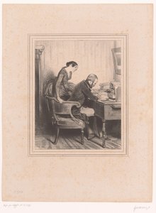 Marido escribe una nota para su esposa Au Primer Ministro Janvier Prochain (...) Mujeres de Notre-Dame-de-Lorette en París (título de la serie) Les Lorettes (título de la serie) de Paul Gavarni