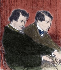 Retrato de Edmond Goncourt (1822-1896) y Jules Goncourt (1830-1870) hermanos escritores. Dibujo de Paul Gavarni (1804-1866) siglo XIX