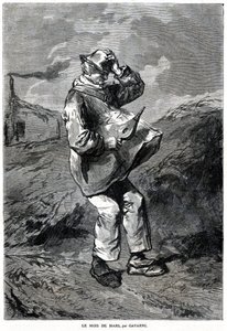 El mes de marzo: representación de un hombre sosteniendo un fuelle en una mano y su sombrero en la otra, su ropa levantada por el soplo del viento