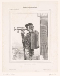 Vendedor de grifos toca la trompeta Le marchand de robinets (título sobre objeto) Músicos cómicos (título de la serie) Musicians Comiques ou Pittoresques (título de la serie sobre el objeto)