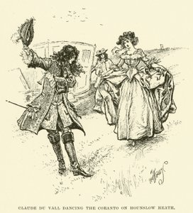 Claude du Vall bailando el Coranto en Hounslow Heath (grabado) de Paul Hardy