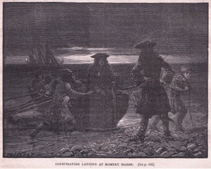 Conspiradores desembarcando en Romney Marsh AD 1696