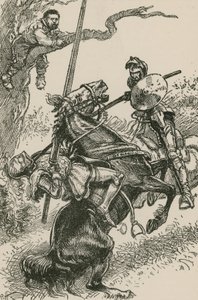 El Caballero de los Espejos fue apresurado, a pesar de sí mismo, sobre la grupa de su caballo de Paul Hardy