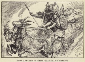 Thor y Tyr en su Carro Tirado por Cabras