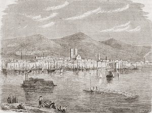 Montreal en la década de 1860, grabado por Auguste Trichon (n.1814) de Paul Huet