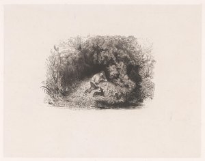 Impresión del título con un hombre leyendo con un perro en un bosque
Varias representaciones de Paul Huet (título de la serie)
Six Eaux-Fortes (título de la serie) de Paul Huet