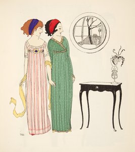 Dos vestidos de día de línea imperio de Les Robes de Paul Poiret pub. 1908 de Paul Iribe