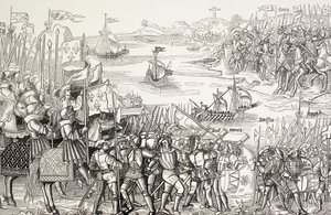 Desembarco de los cruzados en Damietta, Egipto, en 1249, durante la Séptima Cruzada. de Paul Lacroix