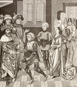 Recepción de Gautier-Sans-Avoir por el rey de Hungría, que le permite atravesar su territorio con los cruzados durante la Primera Cruzada. de Paul Lacroix