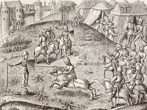 La efigie giratoria de un caballero. Según una miniatura de las Chroniques de Charlemagne del siglo XV. de Paul Lacroix