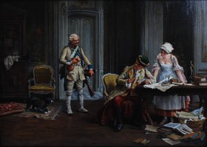 Le Billet de Logement. Óleo sobre tabla, firmado y fechado P Jazet 1879 de Paul Léon Jazet