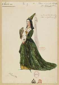 Isabelle de Baviera. Diseño de vestuario para la ópera Charles VI de Fromental Halévy, 1843