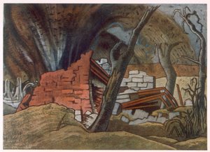 Explosión de proyectiles, de Artistas británicos en el frente, continuación de El frente occidental, tercera parte, Paul Nash de Paul Nash