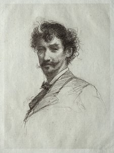 James McNeill Whistler con cerradura blanca y monóculo de Paul Rajon